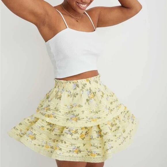 Aerie Rock ‘N Ruffle Yellow Floral Skirt Sz S